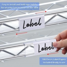 100 Pcs Wire Shelf Label Holders Wire Label Holder Plastic Shelf Tags for Wire Shelving Metro Shelving Clips Shelf Label Clips with Label Paper Inserts, Compatible with 1-1/4 Inch Shelves