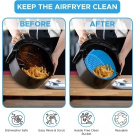 3 Air Fryer Silicone Liners and 3 Air Fryer Accessories - 7.5 inch (3-5 Qt+) Food Grade Reusable Silicone Baskets/Pots/Liners with Oven Mitts, Basting Brush and Tongs