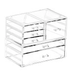 Stackable Makeup Organizer And Storage Set of 2 Under the Sink Medicine Drawers,Large Skin Care Cosmetic Display Case Make up Stands For Jewelry Beauty Skincare Product Organizing Clear 6 Drawers