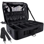 Travel Makeup Train Case Professional Makeup Case 16" Large Capacity Cosmetic Case Make up Brush Organizer Portable Artist Storage Bag with Adjustable Dividers and shoulder strap Black