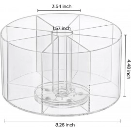 Clear 360 Rotating Makeup Brush Holder Organizer, 8.26 x 8.26 x 4.48 Inches Acrylic Makeup Organizer with 8 Compartments