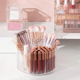 Clear 360 Rotating Makeup Brush Holder Organizer, 8.26 x 8.26 x 4.48 Inches Acrylic Makeup Organizer with 8 Compartments