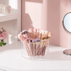 Clear 360 Rotating Makeup Brush Holder Organizer, 8.26 x 8.26 x 4.48 Inches Acrylic Makeup Organizer with 8 Compartments