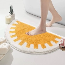 Bathroom Rugs Sun Bath Mat, Half Circle Cute Sunrise Bath Mat Soft and Fluffy, Water Absorbent Bath Rug Machine Washable Bath Mat Bathroom Mat