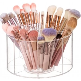 Clear 360 Rotating Makeup Brush Holder Organizer, 8.26 x 8.26 x 4.48 Inches Acrylic Makeup Organizer with 8 Compartments