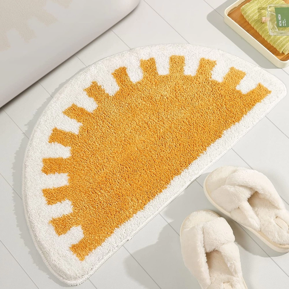 Bathroom Rugs Sun Bath Mat, Half Circle Cute Sunrise Bath Mat Soft and Fluffy, Water Absorbent Bath Rug Machine Washable Bath Mat Bathroom Mat