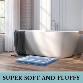 Bathroom Rugs, Soft Shaggy & Absorbent Bath Rugs, Non-Slip Bathroom mats Machine Washable Plush Bath mats Easier to Dry for Tub, Kitchen, Bedroom (36"x24", Blue)