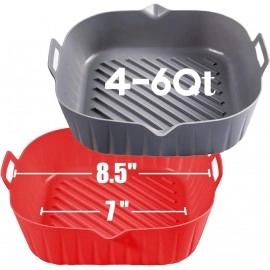 Silicone Liners Square 8.5 Inches 2 Pcs, for 4 to 6 Qt Air Fryer Baskets, Non-stick Food-grade Reusable Silicone Pot Baking Tray