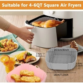 2-Pack Square Silicone Air Fryer Liners 8 inch for 4 to 7 QT Reusable Air Fryer Pot Air Fryer Inserts for Oven Microwave Accessories