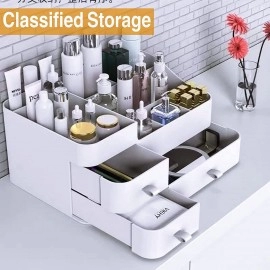 Makeup Organizer for Vanity, Large Countertop Organizer with Drawers, Cosmetics Storage for Skin Care, Brushes, Eyeshadow, Lotions, Lipstick,Nail Polish.Great for Dresser, Bathroom, Bedroom (White)