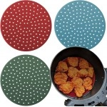 Reusable Silicone Air Fryer Liners (3 Pack) - Non Stick Easy Clean Air Fryer Liners Reusable Mats Air Fryer Accessories Includes Cheat Sheet And Recipe Book (Round (8 Inches))