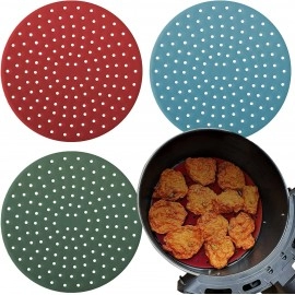 Reusable Silicone Air Fryer Liners (3 Pack) - Non Stick Easy Clean Air Fryer Liners Reusable Mats Air Fryer Accessories Includes Cheat Sheet And Recipe Book (Round (8 Inches))