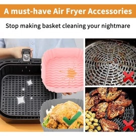 2-Pack Square Silicone Air Fryer Liners 8 inch for 4 to 7 QT Reusable Air Fryer Pot Air Fryer Inserts for Oven Microwave Accessories